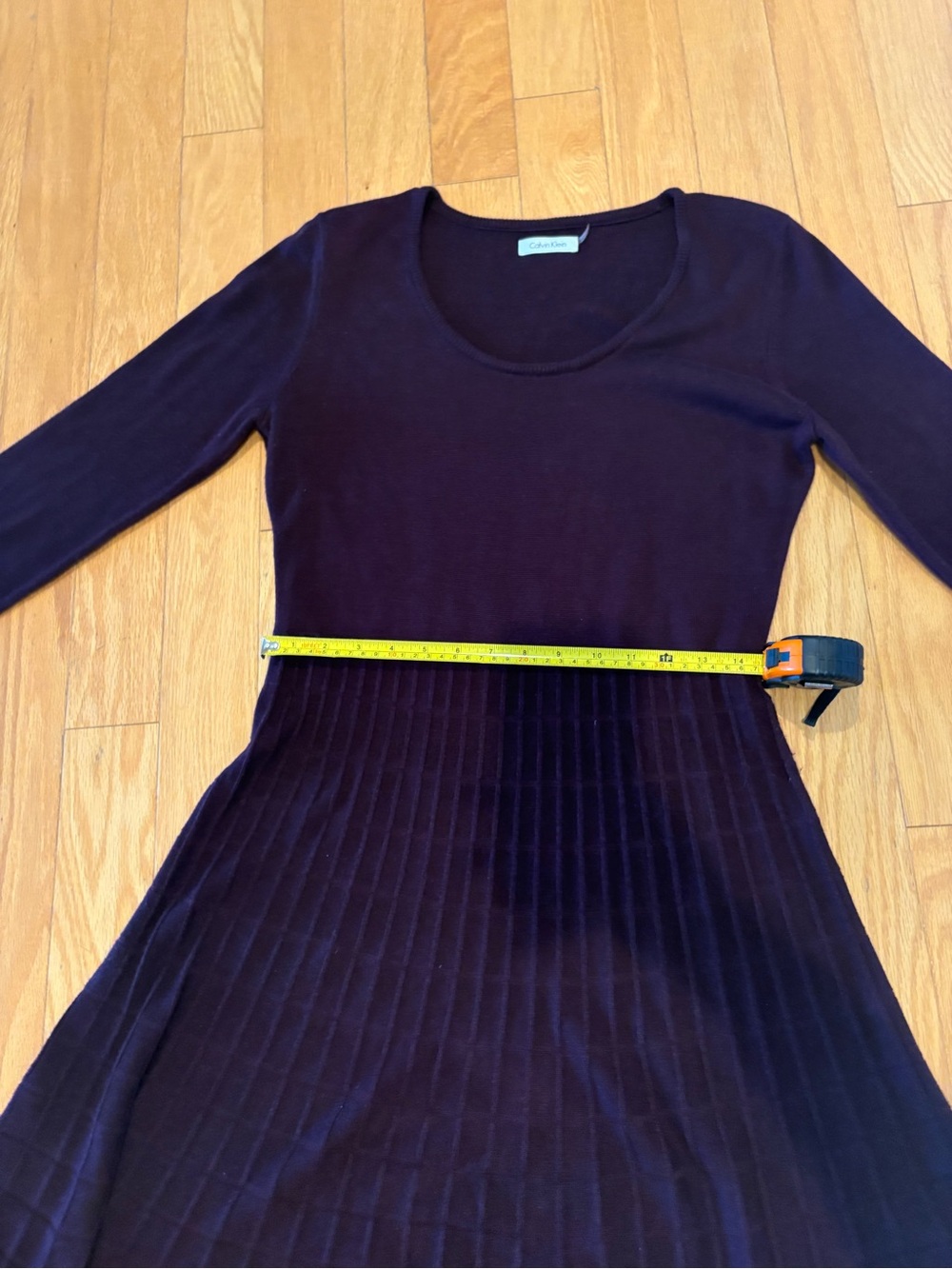 Calvin Klein Dark Purple Long Sleeve Knit Fit-and-Flare Dress - Picture 4 of 8